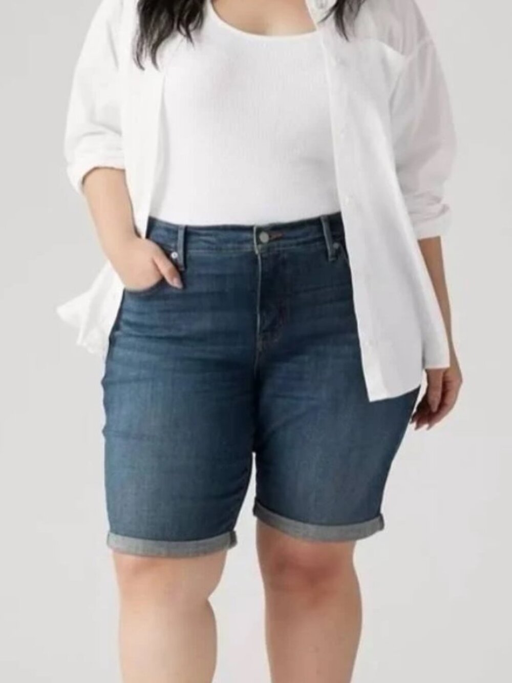Levi's Classic Bermuda Denim Jean Shorts Medium Blue Rolled Cuff 16W